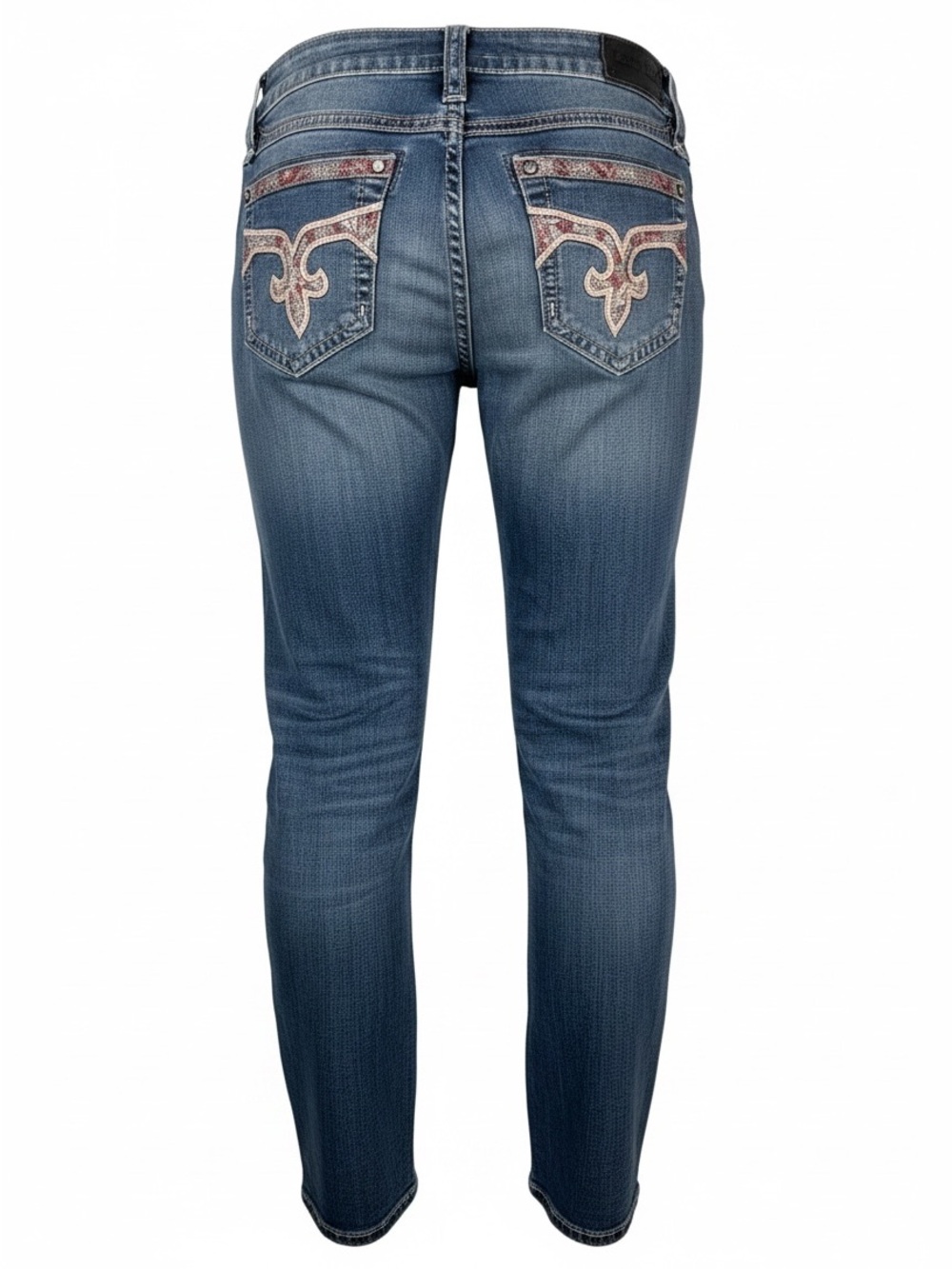Rock Revival Women's Skinny Jeans with Embellished Pockets - Dark Blue